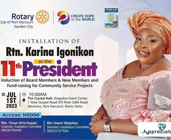 Karina Igonikon Set to be 11th President of Rotary Club of Port Harcourt